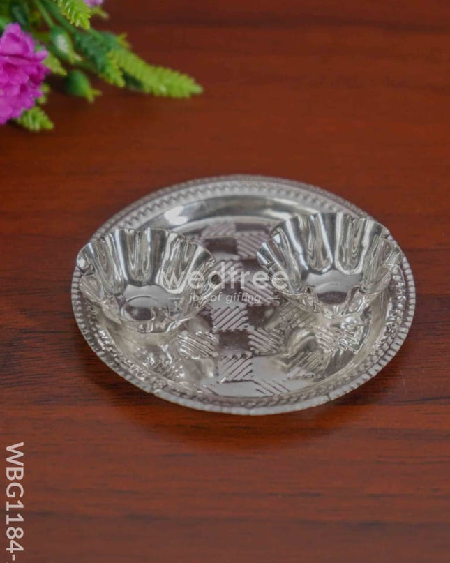 German Silver 2 Cups Kumkum Holder With Round Base - Wbg1184-2 Holders