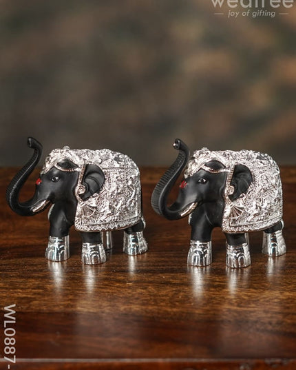 German Silver 3Inch Elephant (Set Of 2) - Wl0887 Finish Figurines