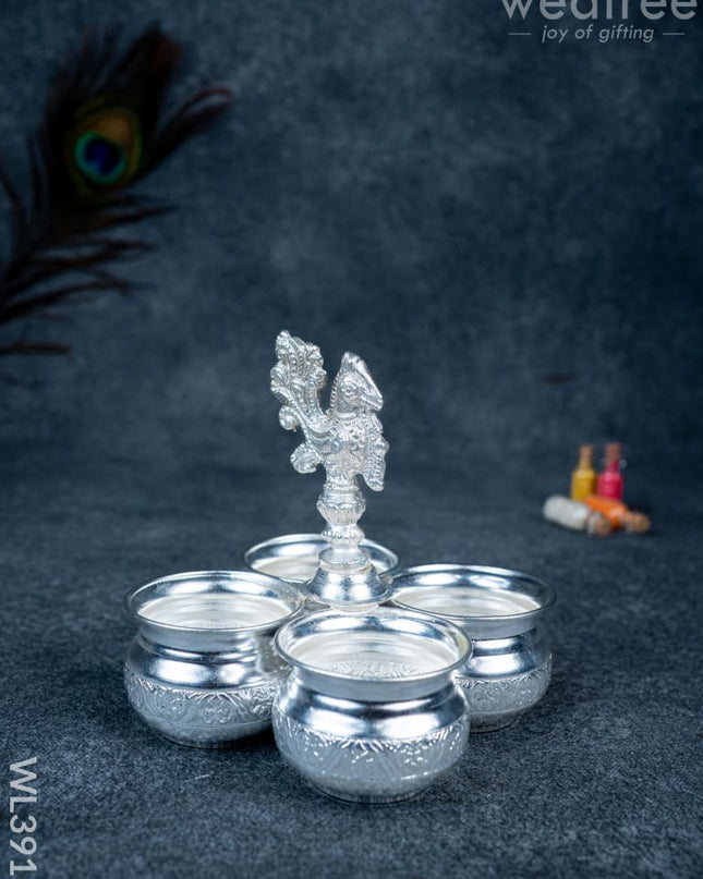 German Silver 4 Cup Annapakshi Kumkum holder - WL3917 - German Silver Pooja Utility