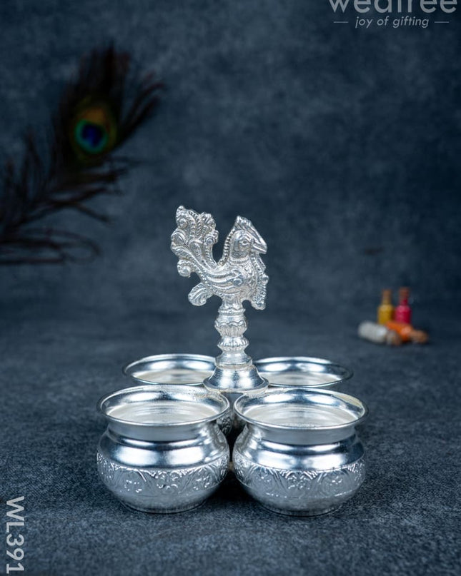 German Silver 4 Cup Annapakshi Kumkum holder - WL3917 - German Silver Pooja Utility