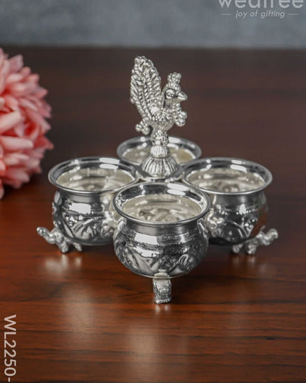 German Silver 4 Cup Kumkum Holder - Wl2250 Pooja Utility