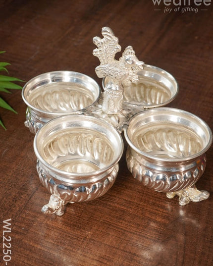 German Silver 4 Cup Kumkum Holder - Wl2250 Pooja Utility