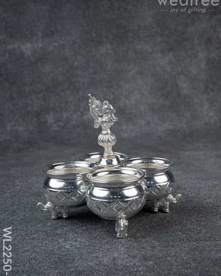 German Silver 4 Cup Kumkum Holder 2.5inch - WL2250-1 - German Silver Pooja Utility
