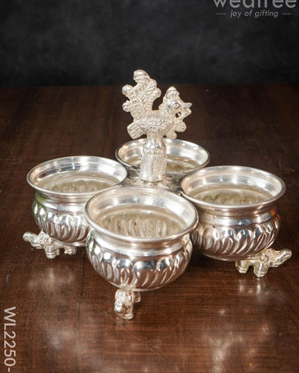 German Silver 4 Cup Kumkum Holder - Wl2250 Pooja Utility