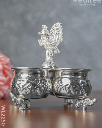 German Silver 4 Cup Kumkum Holder - Wl2250 Pooja Utility