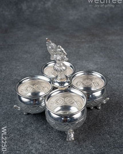German Silver 4 Cup Kumkum Holder 2.5inch - WL2250-1 - German Silver Pooja Utility