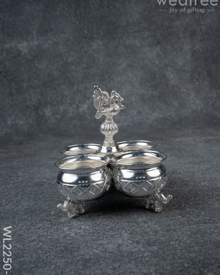 German Silver 4 Cup Kumkum Holder 2.5inch - WL2250-1 - German Silver Pooja Utility