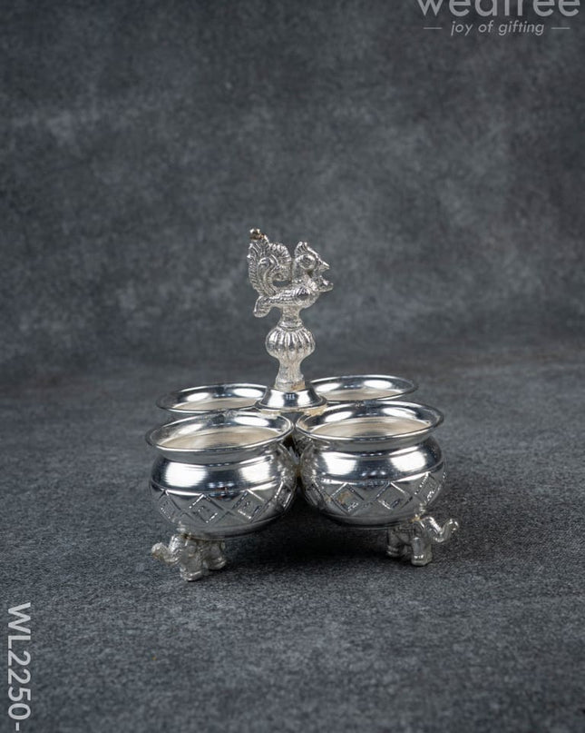 German Silver 4 Cup Kumkum Holder 2.5inch - WL2250-1 - German Silver Pooja Utility
