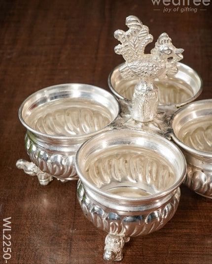 German Silver 4 Cup Kumkum Holder - Wl2250 Pooja Utility