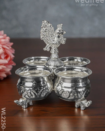 German Silver 4 Cup Kumkum Holder - Wl2250 Pooja Utility