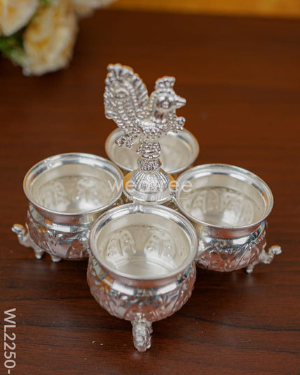 German Silver 4 Cup Kumkum Holder - Wl2250 2 Inch Pooja Utility