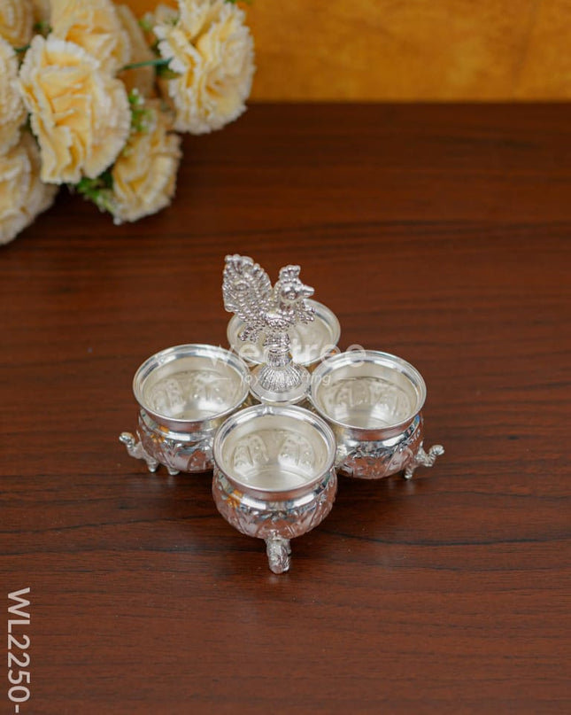 German Silver 4 Cup Kumkum Holder - Wl2250 Pooja Utility