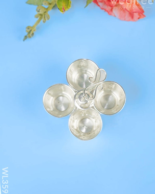 German Silver 4 Cup Kumkum Holder - Wl3591 Pooja Utility