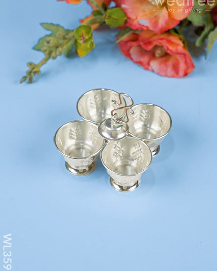 German Silver 4 Cup Kumkum Holder - Wl3591 Pooja Utility