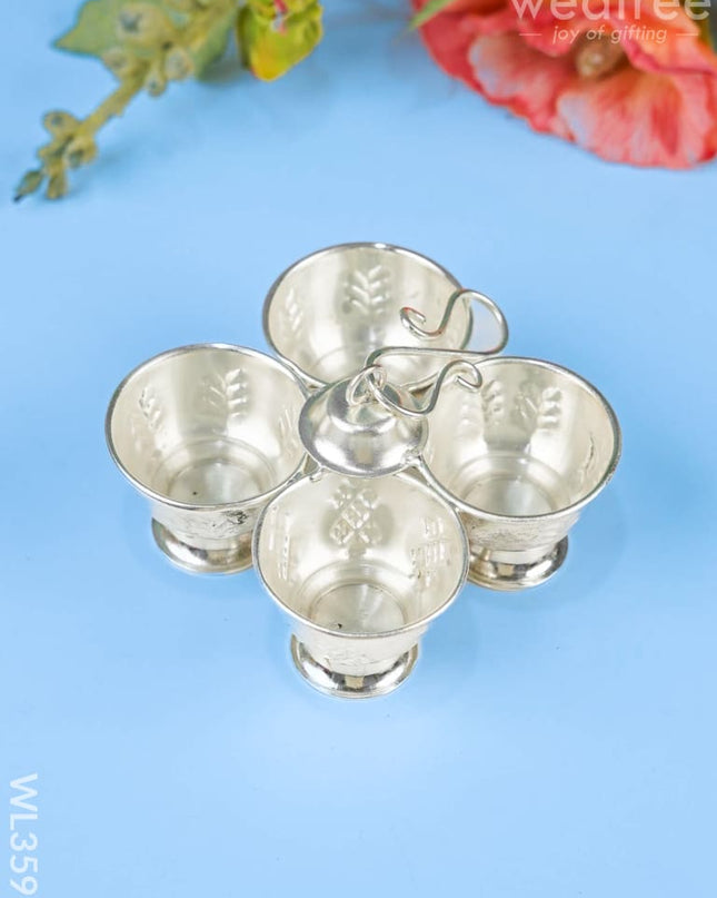 German Silver 4 Cup Kumkum Holder - Wl3591 Pooja Utility