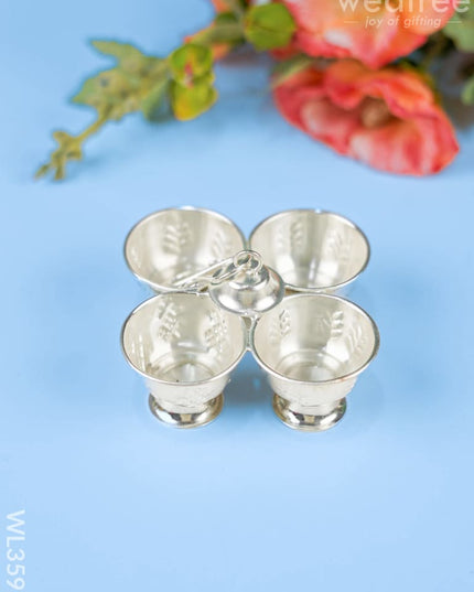German Silver 4 Cup Kumkum Holder - Wl3591 Pooja Utility