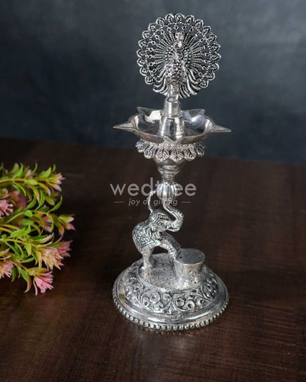 German Silver 5-Face Elephant Diya - Set Of 2 Wl3075 Diyas