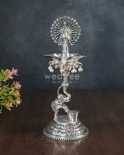 German Silver 5-Face Elephant Diya - Set Of 2 Wl3075 Diyas