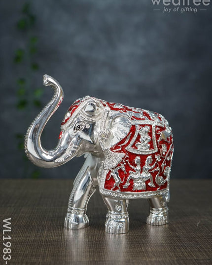 German Silver 6.5 Inches Elephant - Wl1983 Red With Wl1983-2 Figurines