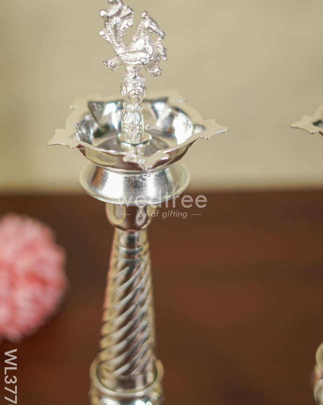 German Silver Peacock 5 Face Kuthu Vilaku - 16 Inch Wl3770 Diyas