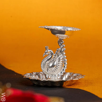 German Silver Annapakshi Diya - 3 inch - WBG1814 - German Silver Diya RG