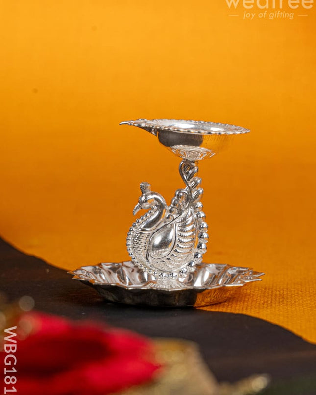German Silver Annapakshi Diya - 3 inch - WBG1814 - German Silver Diya RG