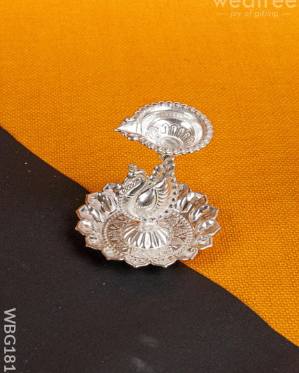 German Silver Annapakshi Diya - 3 inch - WBG1814 - German Silver Diya RG