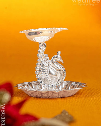German Silver Annapakshi Diya - 3 inch - WBG1814 - German Silver Diya RG