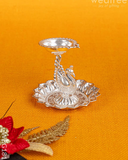 German Silver Annapakshi Diya - 3 inch - WBG1814 - German Silver Diya RG
