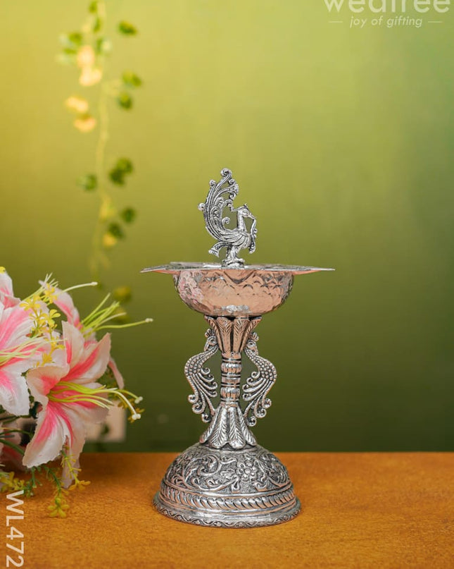 German Silver Annapakshi Kuthu Vilaku- 10 Inch- Set Of 2 - Wl4723 Diyas