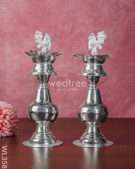 German Silver Annapakshi Kuthu Vilaku - 12 Inch Set Of 2 Wl3584 Diyas