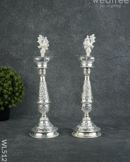 German Silver Annapakshi Kuthu Vilaku - 14 inch - WL5129 - German Silver Diyas
