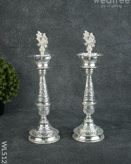 German Silver Annapakshi Kuthu Vilaku - 14 inch - WL5129 - German Silver Diyas