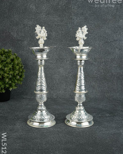 German Silver Annapakshi Kuthu Vilaku - 14 inch - WL5129 - German Silver Diyas