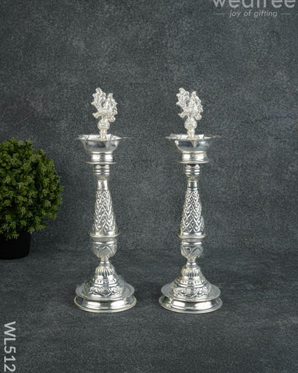 German Silver Annapakshi Kuthu Vilaku - 14 inch - WL5129 - German Silver Diyas