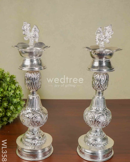 German Silver Annapakshi Kuthu Vilaku - 15 Inch Set Of 2 Wl3583 Diyas