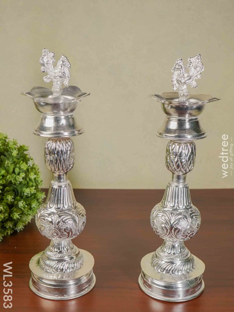 German Silver Annapakshi Kuthu Vilaku - 15 Inch Set Of 2 Wl3583 Diyas