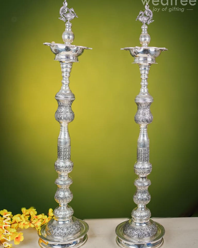 German Silver Annapakshi Kuthu Vilaku - 39 Inch- Set Of 2 Wl4768 Diyas