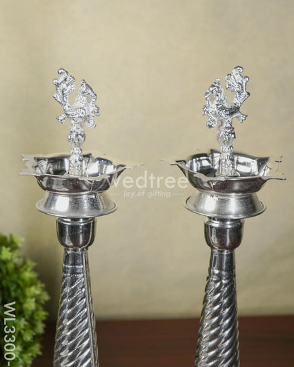 German Silver Annapakshi Kuthu Vilaku - Set Of 18 Inches Wl3300-1 Diyas