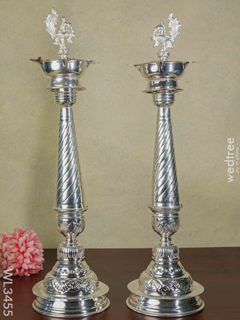 German Silver Annapakshi Kuthu Vilaku - Set Of 21 Inches Wl3455 Diyas