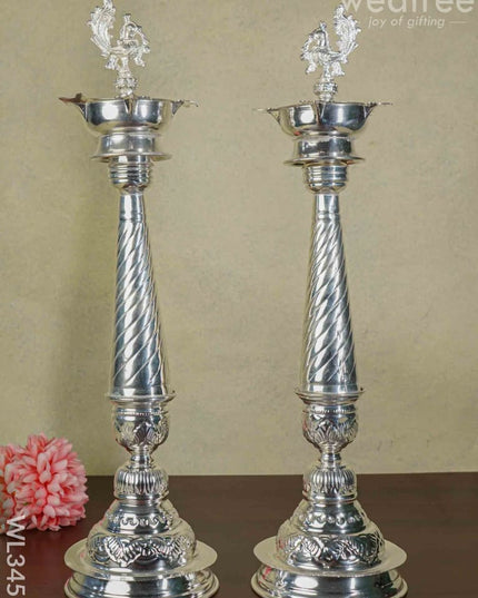 German Silver Annapakshi Kuthu Vilaku - Set Of 21 Inches Wl3455 Diyas