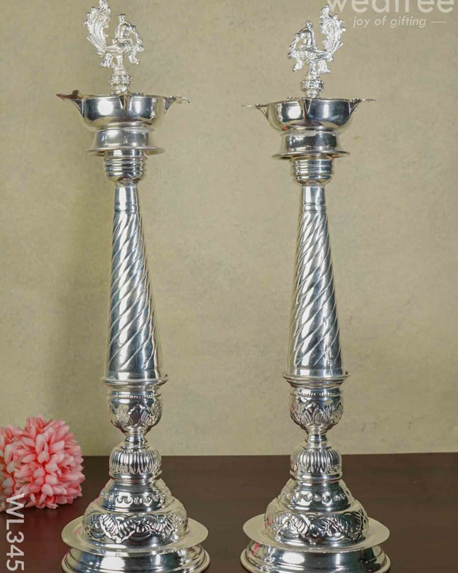 German Silver Annapakshi Kuthu Vilaku - Set Of 21 Inches Wl3455 Diyas