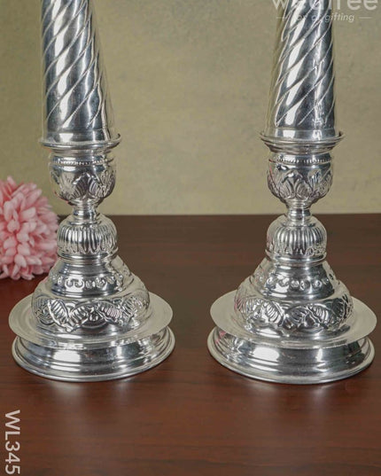 German Silver Annapakshi Kuthu Vilaku - Set Of 21 Inches Wl3455 Diyas