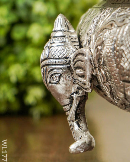 German Silver Antique Elephant Urli Wiith Tri-Stand - 14 Inch Wl1771