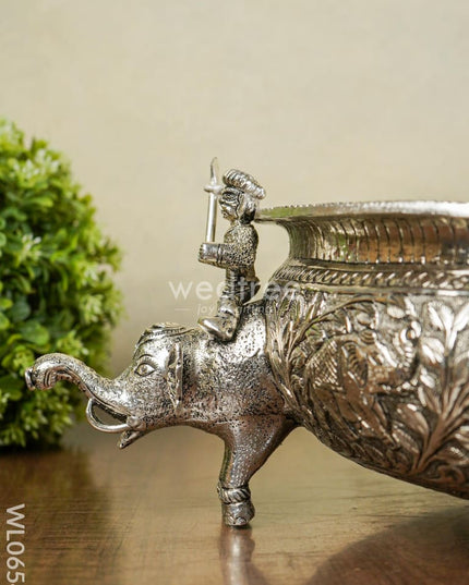 German Silver Antique Urli With Elephant Stand - 14 Inch Wl0654