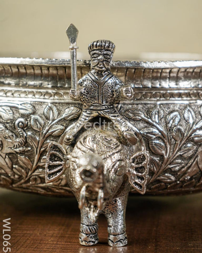German Silver Antique Urli With Elephant Stand - 14 Inch Wl0654