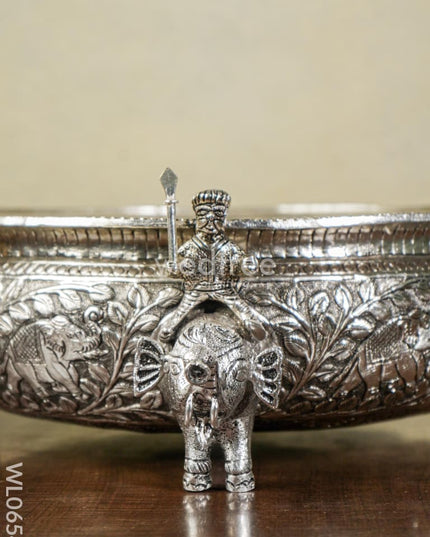 German Silver Antique Urli With Elephant Stand - 14 Inch Wl0654