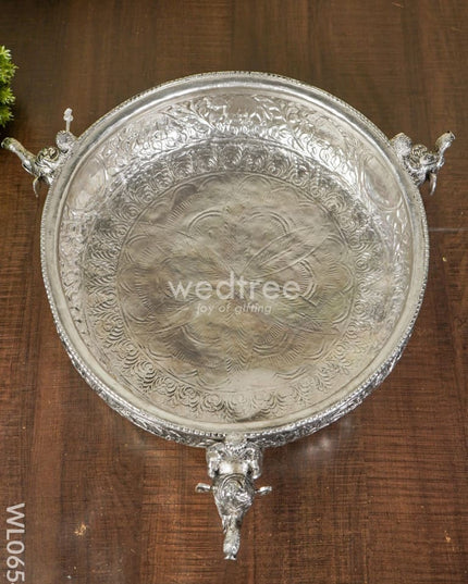 German Silver Antique Urli With Elephant Stand - 14 Inch Wl0654