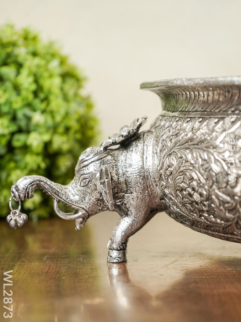 German Silver Antique Urli With Elephant Stand - 14 Inch Wl2873