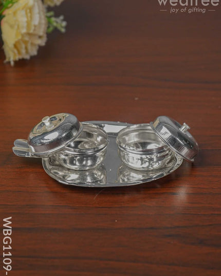 German Silver Apple Shaped 2 Kumkum Holder - Wbg1109-1 Holders